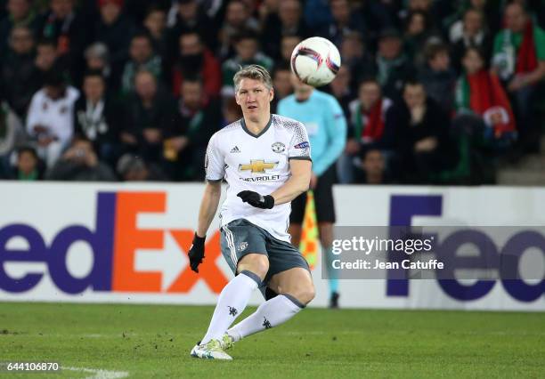 Bastian Schweinsteiger of Manchester United in action during the UEFA Europa League Round of 32 second leg match between AS Saint-Etienne and...