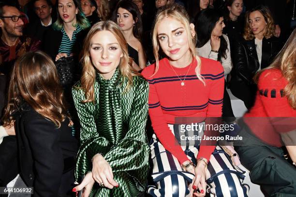 Olivia Palermo and Chiara Ferragni attend the Fendi show during Milan Fashion Week Fall/Winter 2017/18 on February 23, 2017 in Milan, Italy.