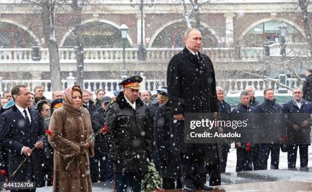 Russia's Prime Minister Dmitry Medvedev , Russian Chairman of the Federation Council Valentina Matviyenko , Russia's Defense Minister Sergey Shoygu...