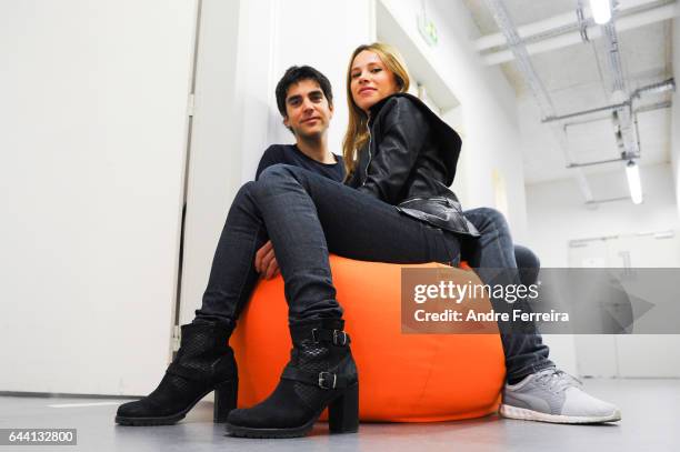 Tony Gallopin and his wife Marion Rousse during a training session Kettler Home Fitness at Stade Jean Bouin on February 23, 2017 in Paris, France.