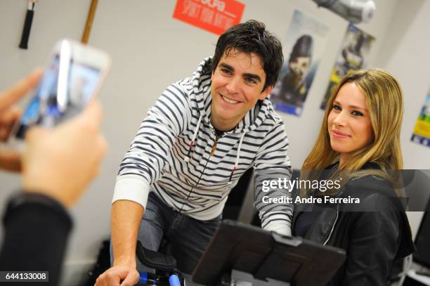 Tony Gallopin and his wife Marion Rousse during a training session Kettler Home Fitness at Stade Jean Bouin on February 23, 2017 in Paris, France.