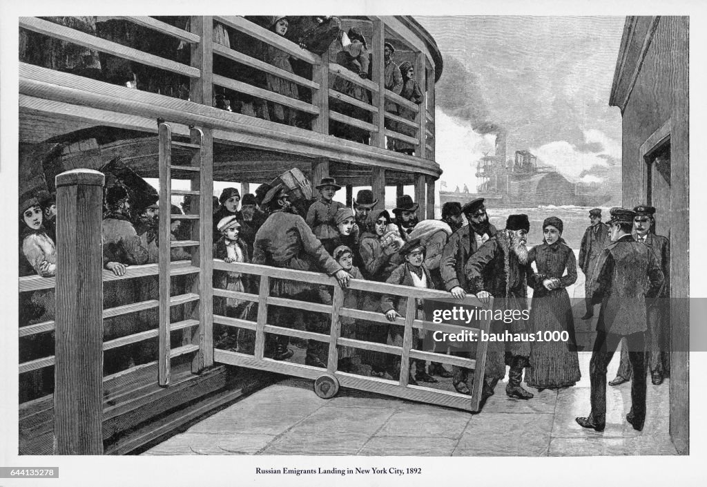 Russische immigranten in New York City, 1892 gravure
