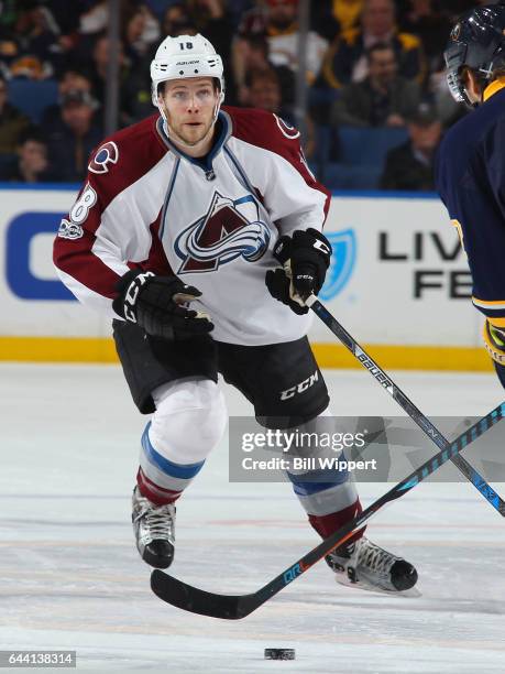 Cody Goloubef of the Colorado Avalanche skates against the Buffalo Sabres during an NHL game at the KeyBank Center on February 16, 2017 in Buffalo,...