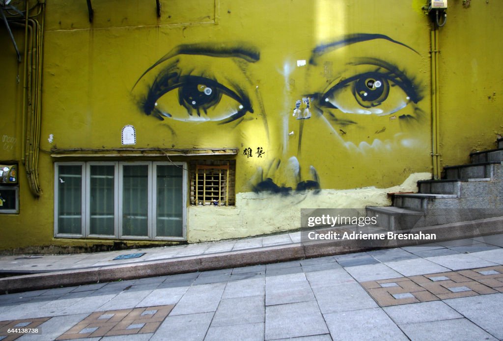 Graffiti of a Woman's Eyes Near Upper Lascar Road, Hong Kong