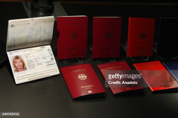 New passport of the Germany is displayed during its presentation in the Ministry of interior in Berlin, Germany on Februar 23, 2017.