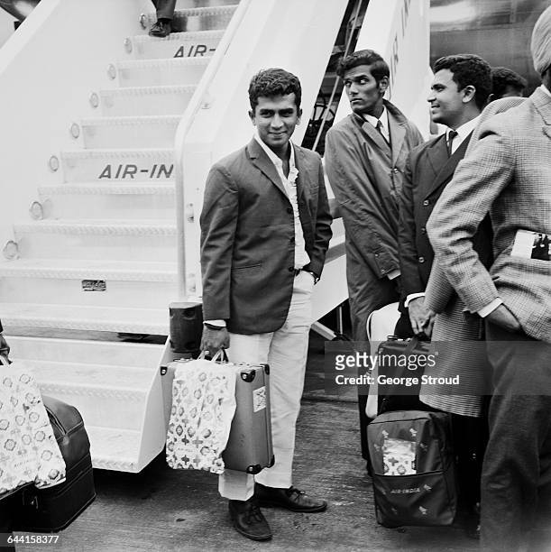 Indian test cricketers arriving at London Airport for the start of their tour - pictured is Sunil Gavaskar, aka 'Sunny', UK, 18th June 1971.