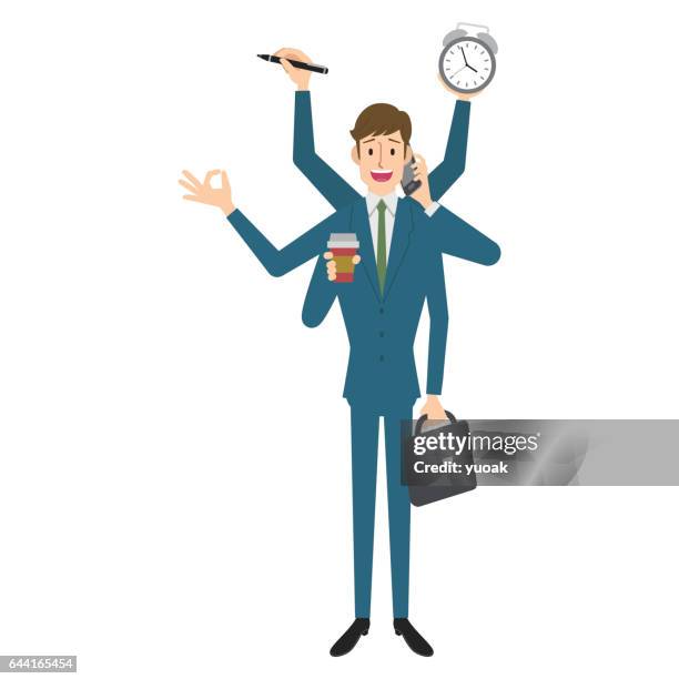 multitasking businessman - different clocks stock illustrations
