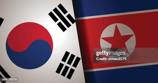 südkorea und nordkorea fahne mit grunge texturen hintergrund - nordkorea stock-grafiken, -clipart, -cartoons und -symbole