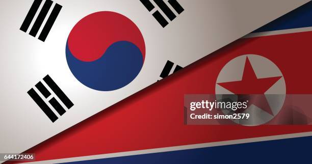 südkorea und nordkorea fahne mit grunge texturen hintergrund - nordkorea stock-grafiken, -clipart, -cartoons und -symbole