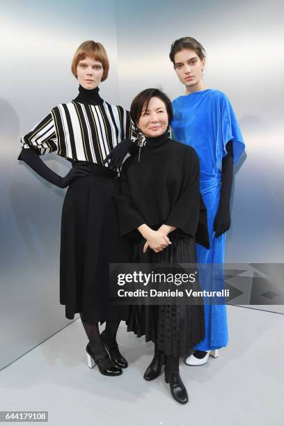 Fashion Designer Izumi Ogino and models are seen backstage ahead of the Anteprima show during Milan Fashion Week Fall/Winter 2017/18 on February 23,...