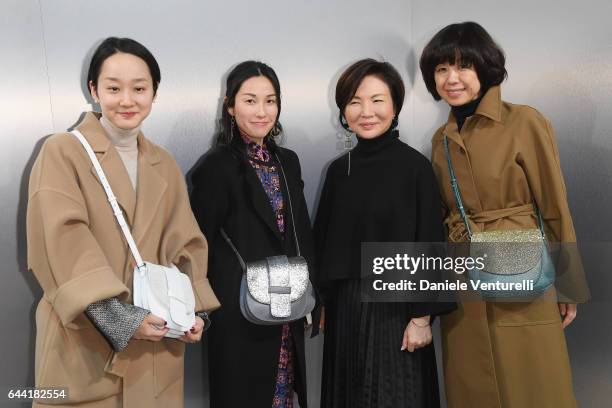 Kaoru Totoki, Nobuko Namiki, Fashion Designer Izumi Ogino and Hidemi Uchida are seen backstage ahead of the Anteprima show during Milan Fashion Week...