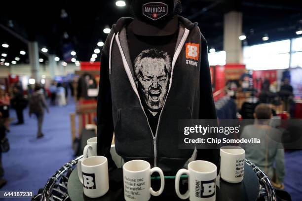 Breitbart News merchandise are for sale in the Exhibitor Hub during the first day of the Conservative Political Action Conference at the Gaylord...
