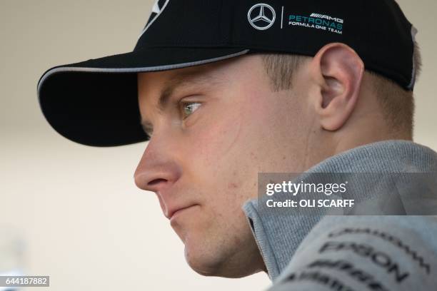 Mercedes AMG Petronas Formula One driver Finland's Valtteri Bottas speaks during a launch event for the Mercedes 2017 Formula one car at Silverstone...
