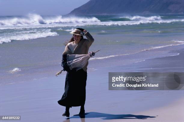 Actress Sarah Miles walks along the shore during the filming of Ryan's Daughter.