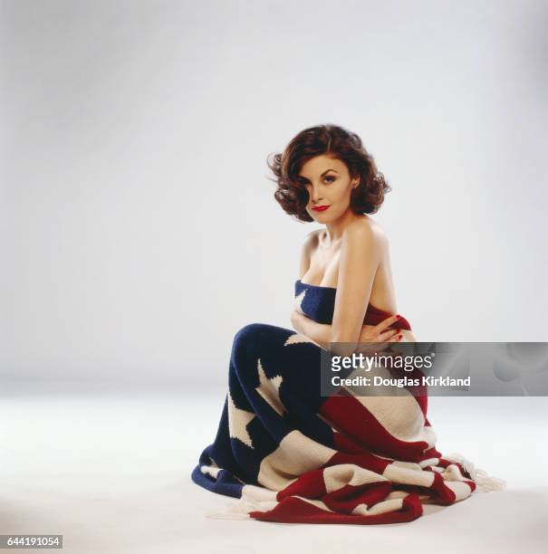Sherilyn Fenn with American Flag Blanket