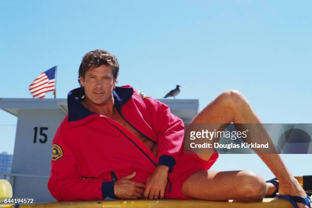 Actor David Hasselhoff plays lifeguard Mitch Buchannon on the television show "Baywatch."
