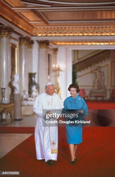 Pope John Paul II with Queen Elizabeth during his first visit to Great Britain.