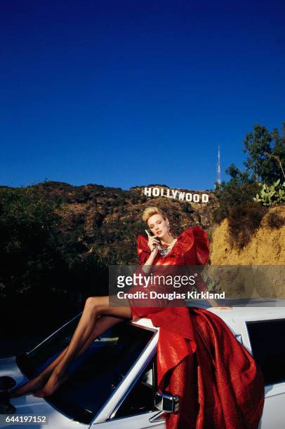 Brigitte Nielsen Modeling Jean-Claude Jitrois Leather Dress