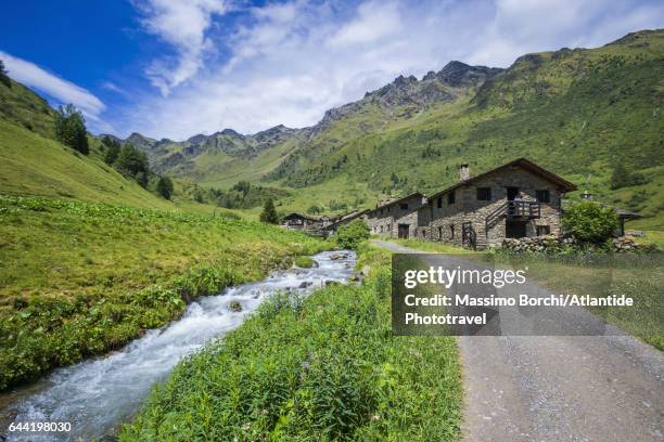 valcamonica, parco (park) nazionale dello stelvio, view of case di viso - ponte di legno stock pictures, royalty-free photos & images