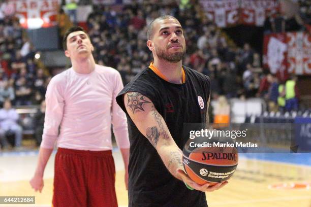 Blake Schilb, #10 of Galatasaray Odeabank Istanbul and Emir Preldzic, #3 of Galatasaray Odeabank Istanbul warm up during the 2016/2017 Turkish...