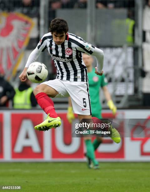 Jesús Vallejo of Frankfurt controls the ball during the Bundesliga match between Eintracht Frankfurt and FC Ingolstadt 04 at Commerzbank-Arena on...