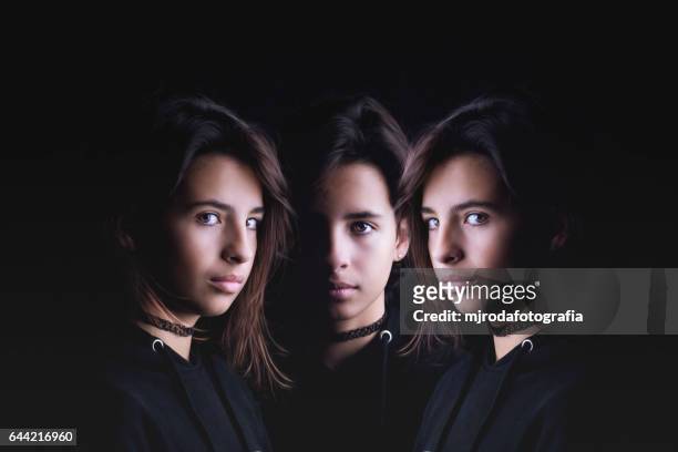 teenager, three sides of the same coin. - mjrodafotografia stock pictures, royalty-free photos & images