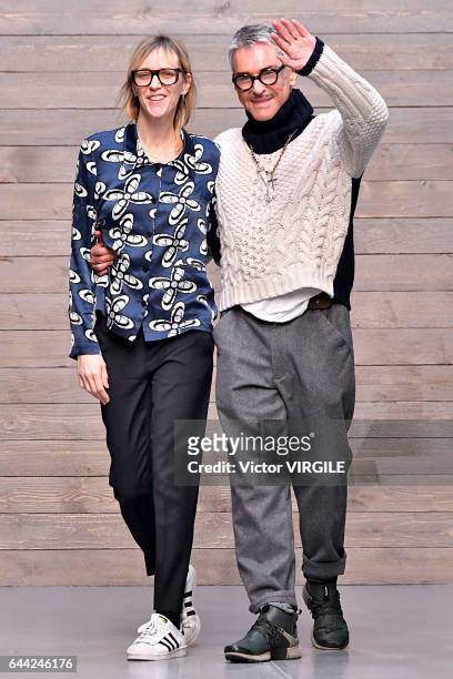 Fashion designers Hannelore Knuts and Wolfgang Joop walk the runway at the Wunderkind Ready to Wear fashion show during Milan Fashion Week...
