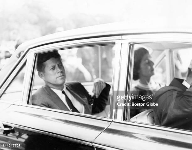 President John F. Kennedy sits in a car in Boston on Aug. 8, 1963. His third son, Patrick Bouvier Kennedy, was born in Falmouth, Mass., on Aug. 7...