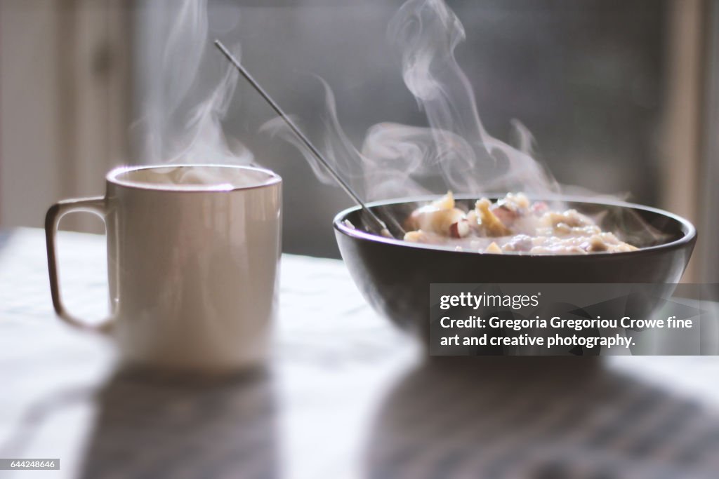 Steaming Porridge And Tea