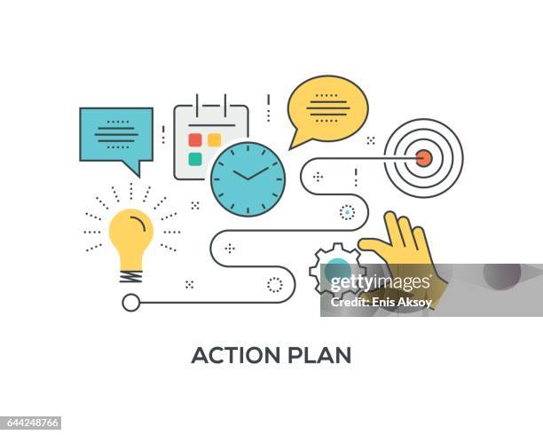 illustrations, cliparts, dessins animés et icônes de concept de plan d’action avec des icônes - action plan