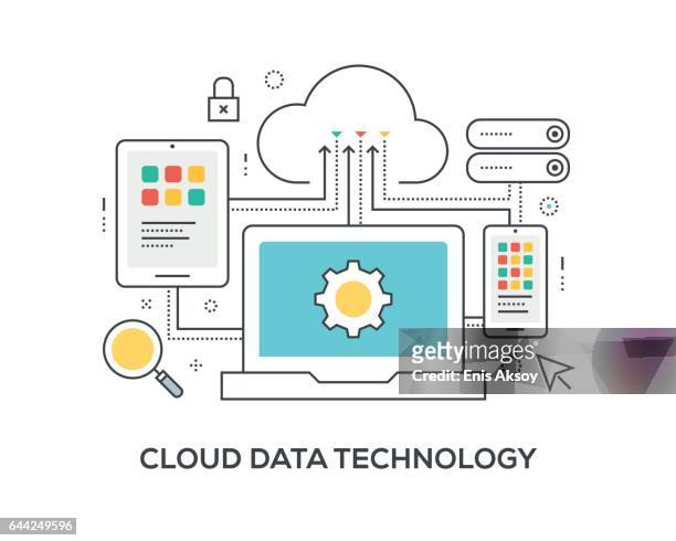 cloud data technology concept with icons - cloud computing stock illustrations