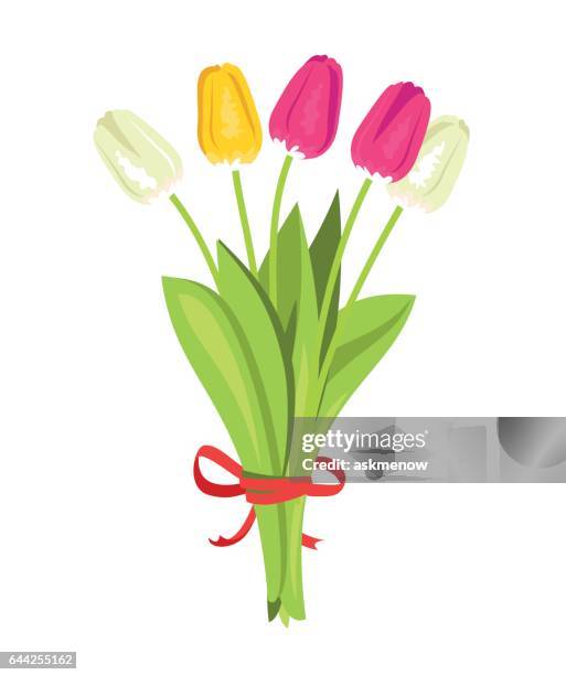 ilustraciones, imágenes clip art, dibujos animados e iconos de stock de ramo de tulipanes  - bouquet