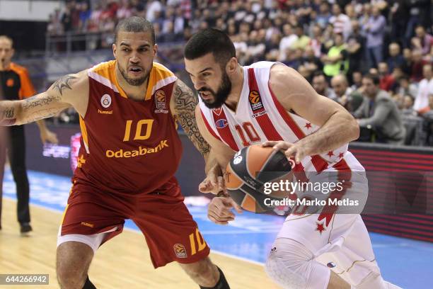 Branko Lazic, #10 of Crvena Zvezda mts Belgrade competes with Blake Schilb, #10 of Galatasaray Odeabank Istanbul during the 2016/2017 Turkish...