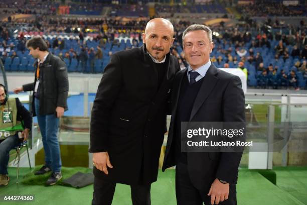 Roma coach Luciano Spalletti with FC Villareal coach Fran Escriba before the UEFA Europa League Round of 32 second leg match between AS Roma and FC...