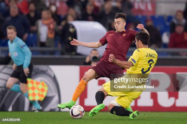 Roma player Stephan El Shaarawy is challenged by FC Villareal player Jos Angel during the UEFA Europa League Round of 32 second leg match between AS...