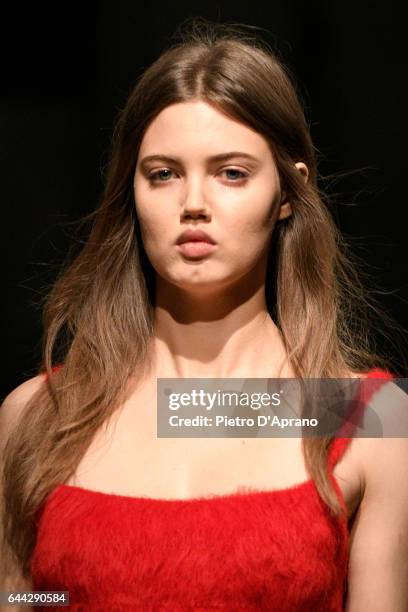 Lindsey Wixson walks the runway at the Prada show during Milan Fashion Week Fall/Winter 2017/18 on February 23, 2017 in Milan, Italy.