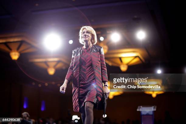 Secretary of Education Betsy DeVos addresses the Conservative Political Action Conference at the Gaylord National Resort and Convention Center...