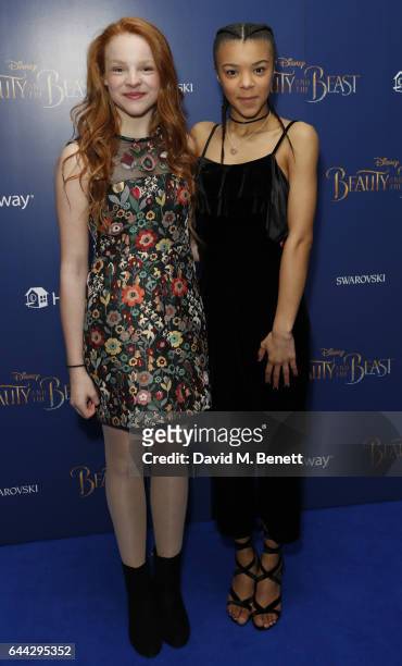 India Ria Amarteifio and Harley Bird attend the UK Premiere of "Beauty And The Beast" at Odeon Leicester Square on February 23, 2017 in London,...
