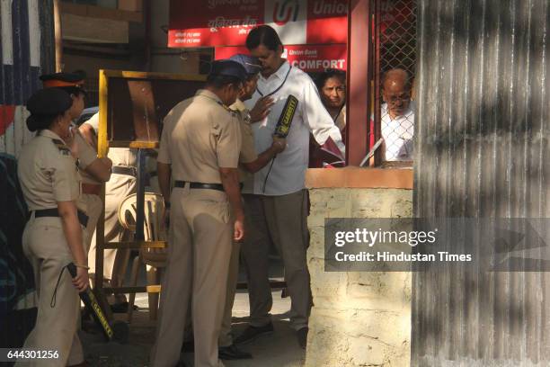 Tight security outside the BMC election counting center at Borivali on February 23, 2017 in Mumbai, India. The BJP has won 82 of the councils 227...