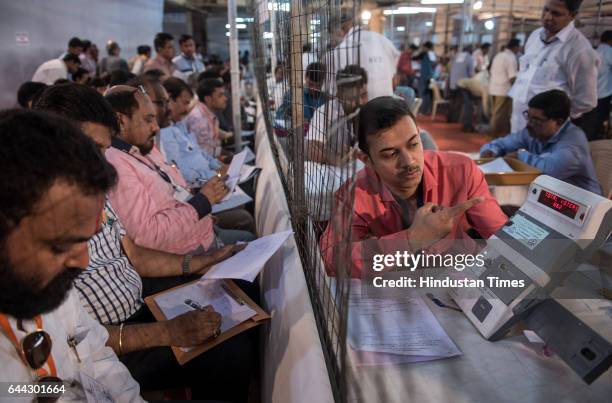 Counting of votes are in progress at Gundavali Municipal School, Andheri on February 23, 2017 in Mumbai, India. The BJP has won 82 of the councils...