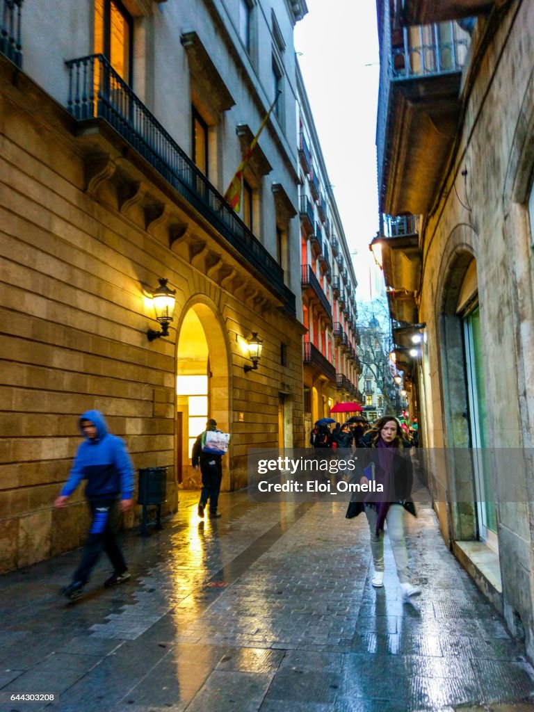 Barcelona barri gotic vertical gothic neighborhood rain