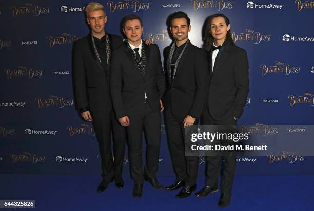 Collabro attend the UK Premiere of "Beauty And The Beast" at Odeon Leicester Square on February 23, 2017 in London, England.