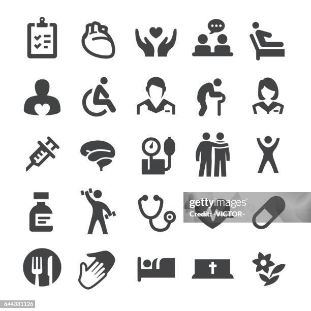 illustrations, cliparts, dessins animés et icônes de soins palliatifs et soins infirmiers à domicile icons - série smart - maison de retraite