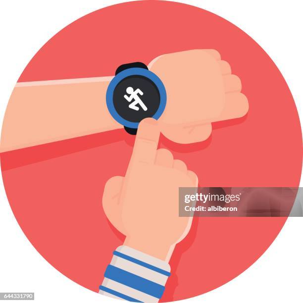 ilustrações de stock, clip art, desenhos animados e ícones de running app on smart watch - atleticismo