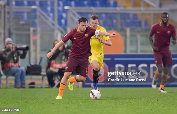 Roma player Francesco Totti in action during the UEFA Europa League Round of 32 second leg match between AS Roma and FC Villarreal at Stadio Olimpico...