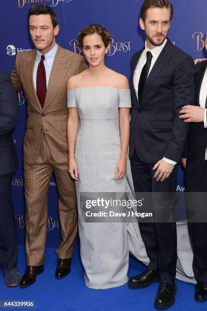 Luke Evans, Emma Watson and Dan Stevens attend the UK Launch Event of "Beauty And The Beast" at Odeon Leicester Square on February 23, 2017 in...