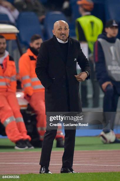Roma coach Luciano Spalletti during the UEFA Europa League Round of 32 second leg match between AS Roma and FC Villarreal at Stadio Olimpico on...