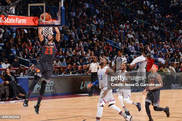 Anthony Davis of the Western Conference All-Star Team drives to the basket against the Eastern Conference All-Star Team during the NBA All-Star Game...