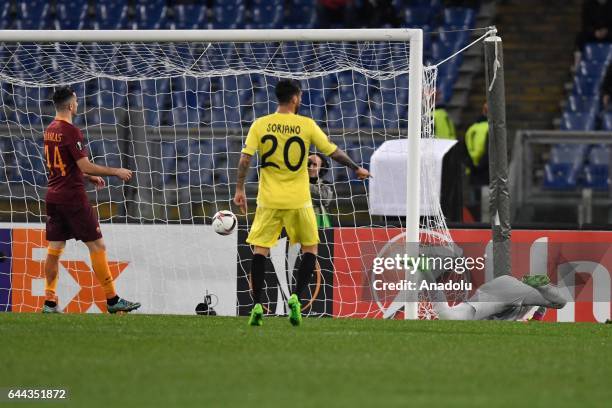 Rafael Borre of Villarreal FC scores during the UEFA Europa League soccer match between AS Roma and Villarreal FC at Stadio Olimpico in Rome, Italy...