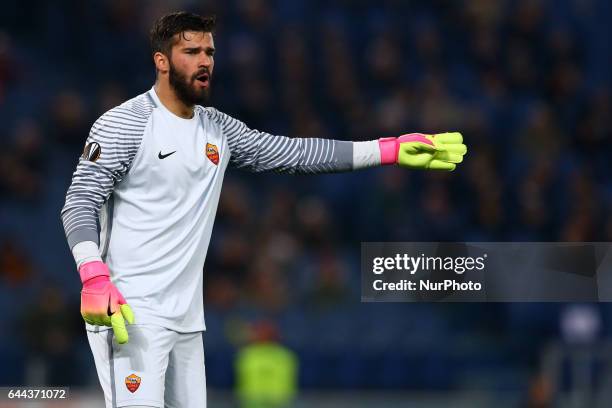 Alisson Becker during the UEFA Europa League Round of 32 second leg match between AS Roma and FC Villarreal at Stadio Olimpico on February 23, 2017...